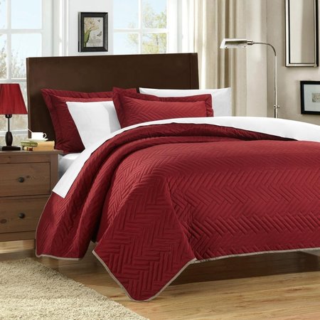 FIXTURESFIRST Mateo Chevron Blocks Quilt Set - Red - Queen - 3 Piece FI2541769